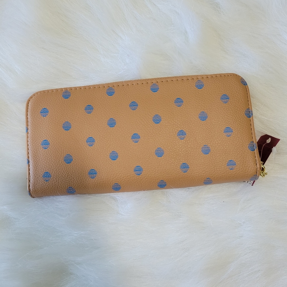 Merona Tan and Blue Zip Around Accordian Wallet Multi Pocket NWT